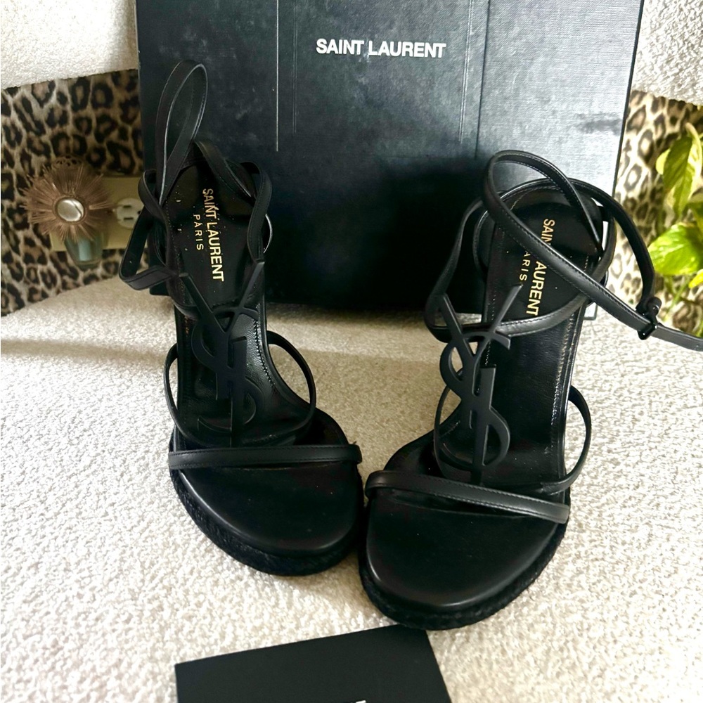 Saint Laurent Black Women's Wedge Sandals / Cassandra